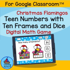 Christmas Flamingos Teen Numbers with Ten Frames and Dice