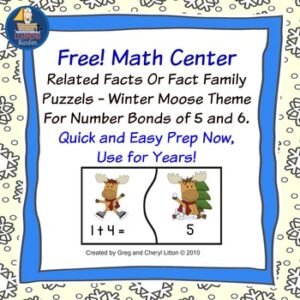 Freebie Winter Moose Math Fact Family Puzzles