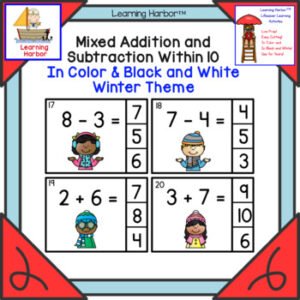 Mixed Addition and Subtraction Winter Task Cards Lifesaver Learning Activity