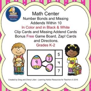 Number Bonds and Missing Addends Easter Theme Task Cards