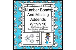 Number Bonds and Missing Addends math task cards for Kindergarten, First and Second Grade