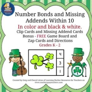 Number Bonds and Missing Addends within 10 St. Patrick's Day Theme