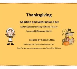 Thanksgiving Addition and Subtraction Facts Matching Game
