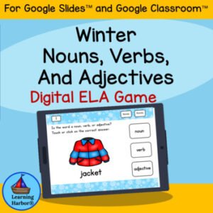 Nouns Verbs and Adjectives Winter Grammar Resource