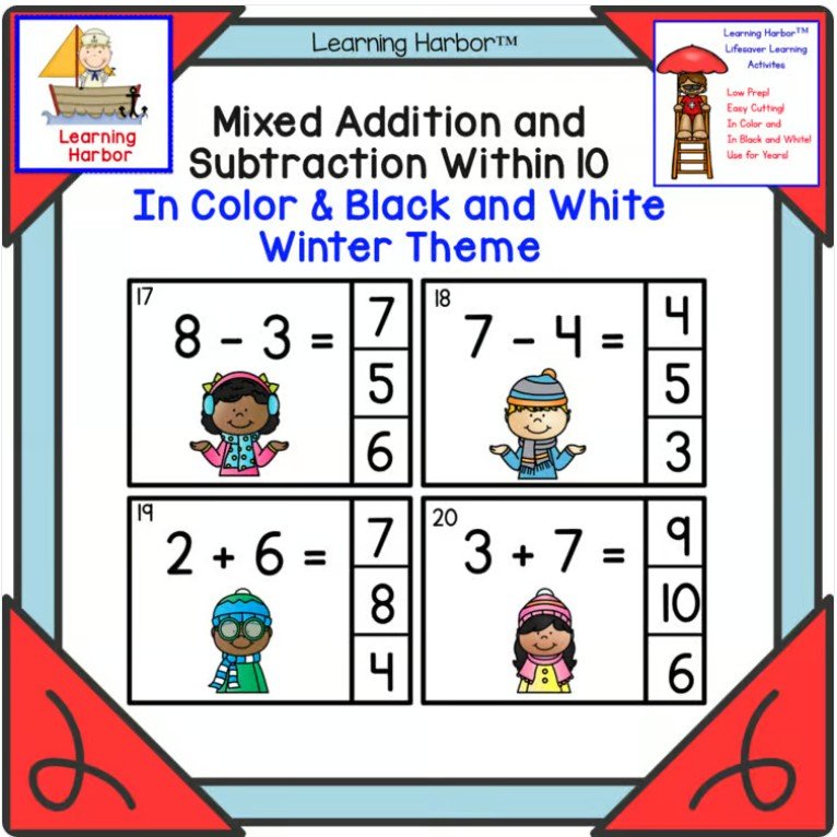 Mixed Addition and Subtraction Within 10 Life Saver Task Card